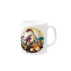 qi6（恐竜グッズ販売中！🦖）のきのこ狩りを楽しむテリジノサウルス Mug :right side of the handle