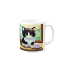 yoiyononakaのお餅と白黒猫 Mug :right side of the handle