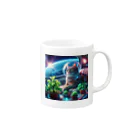 ニャーちゃんショップの宇宙船で植物を育てながら宇宙旅行している猫 Mug :right side of the handle