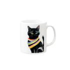 幸運のしっぽの黒猫と虹の首輪 Mug :right side of the handle