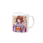 推しの美少女とアイドルの蝶と浴衣の女の子 Mug :right side of the handle