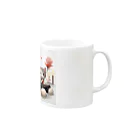 恥ずかしがり屋のねこショップの猫とお花 Mug :right side of the handle