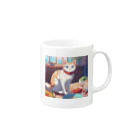 ニコちゃんのご飯の前で座り込む仕草の猫 Mug :right side of the handle