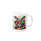 だんのんのカラフルメガネをかけた猫 Mug :right side of the handle