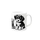 pano's shopの子犬とえんぴつ Mug :right side of the handle