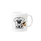 鼻ぺちゃ犬と和猫のデッサンパグ T Mug :right side of the handle