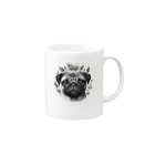 鼻ぺちゃ犬と和猫のボタニカル パグ Mug :right side of the handle