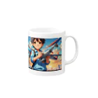 YUIMUNI-ユイム二の空を駆けるかっこいい飛行機模型を手にした子供 Mug :right side of the handle