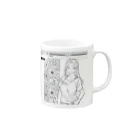 猫集めの爽やかな女性が描かれた線画 Mug :right side of the handle