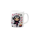 ともちピンクのゆるキャラ黒忍者 Mug :right side of the handle