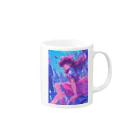 シロクマペンギンの昭和レトロアニメ風近未来ガール Mug :right side of the handle