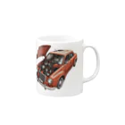 River book designのスポーティな赤い車がセンターに駐車。 Mug :right side of the handle