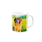 犬好きのしましまの水彩画の犬 花畑のセントバーナードのイラスト Mug :right side of the handle