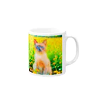 猫好きの谷の猫の水彩画/花畑のトンキニーズねこのイラスト/ポイントネコ マグカップの取っ手の右面