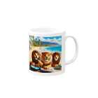YFCのハワイのリゾートビーチでサーフィンを楽しむ陽気なライオン達④ Mug :right side of the handle
