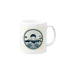 Cool Japanese CultureのMinimalist Traditional Japanese Motif Featuring Mount Fuji and Seigaiha Patterns Mug :right side of the handle