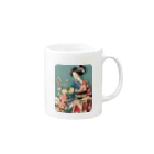 MistyStarkの着物女性の切り絵アート　―　Kimono woman paper-cutting art　ー Mug :right side of the handle