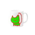 わふーおランド公式の緑色猫的生物　表裏一体 マグカップの取っ手の右面