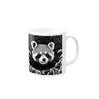 WithRedPandaの草の間から見つめるレッサー君（モノクロ） Mug :right side of the handle