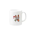 《オレンジ色のブチねこヨぱん》公式オンラインショップのプリンを食べるヨぱん Mug :right side of the handle