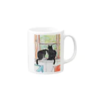 樽猫堂  安部円子の小樽の猫２ひき Mug :right side of the handle