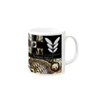 黒猫デザインのパッと見わからない　イボタガ　市松　黒 Mug :right side of the handle