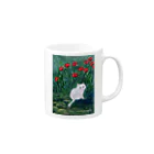Tomoshibiの「赤い薔薇咲く庭の、優しい目をした白い猫」 マグカップの取っ手の右面