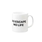 謎はないけど謎解き好きのお店のNO ESCAPE, NO LIFE（黒文字シンプル大） マグカップの取っ手の右面