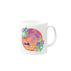 星架月の「窓際の夏」夕焼け・朝顔縁・ネコ Mug :right side of the handle