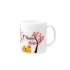 デザイン堂しまえながのインコちゃんのお花見デート Mug :right side of the handle