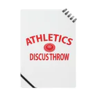 sports_tower スポーツタワーの円盤投げ・赤・陸上競技・えんばんなげ・グッズ・イラスト・Tシャツ・Discus Throw・飛距離・男子・女子・かっこいい・かわいい・選手・有力・確実・候補・部活・有望・応援・精神力・集中力・メダル ノート