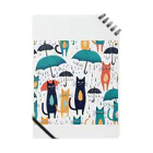 浪漫千代（ロマチョんの店）のRain, umbrella and cat Notebook