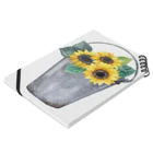 Fred HorstmanのWatering bucket and sunflowers  じょうろ と ひまわり Notebook :placed flat