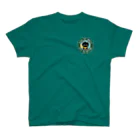 QROOVYの黒猫くん　カフェ風ロゴ ワンポイントTシャツ