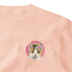 Ａｔｅｌｉｅｒ　Ｈｅｕｒｅｕｘの 花飾りをつけた三毛猫ちゃん　ミニパステル肖像画 One Point T-Shirt