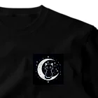 GDWEEDの黒猫 月  ワンポイントTシャツ