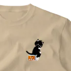 QROOVYの黒猫くん　考える猫 ワンポイントTシャツ