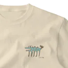 てら ねこグッズの伝説の謎の変な生物。茶×青 ワンポイントTシャツ