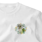 mariechan_koboの037 ウロコインコシナモン オレンジ小花のリース ワンポイントTシャツ