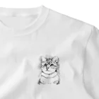 greetenのアート猫　モノクロ　 ワンポイントTシャツ