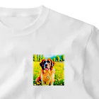 犬好きのしましまの水彩画の犬 花畑のセントバーナードのイラスト One Point T-Shirt