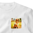 犬好きのしましまのレトロな犬の水彩画/シェットランド・シープドッグのヴィンテージ風イラスト One Point T-Shirt