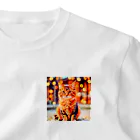 猫好きの谷の猫の水彩画/キジトラねこのイラスト/ブラウンタビーネコ ワンポイントTシャツ