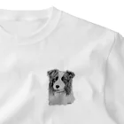 greetenのボーダーコリー　アート犬モノクロ One Point T-Shirt