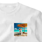 猫と紡ぐ物語の南国の海で一時のバカンスを楽しむ ワンポイントTシャツ