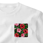 オンラインショップイエローリーフの赤色の花ハイビスカス ワンポイントTシャツ