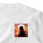 mizutakunの夕日に映える黒髪 ワンポイントTシャツ