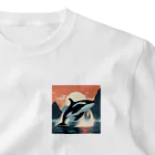 はちみつあめの夕日のシャチ ワンポイントTシャツ