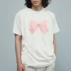 NanaN-CreeR de-RCの和なモダン柄シリーズ／釘抜繋ぎ風 ストライプリボン オーガニックコットンTシャツ