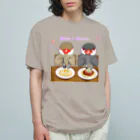 Lily bird（リリーバード）のパスタとシナモン・シルバー文鳥ず ロゴ入り オーガニックコットンTシャツ